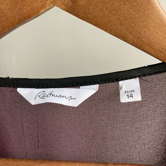 Reitmans Deep Maroon short sleeve blouse with faux leather black trim detail - Picture 2 of 4